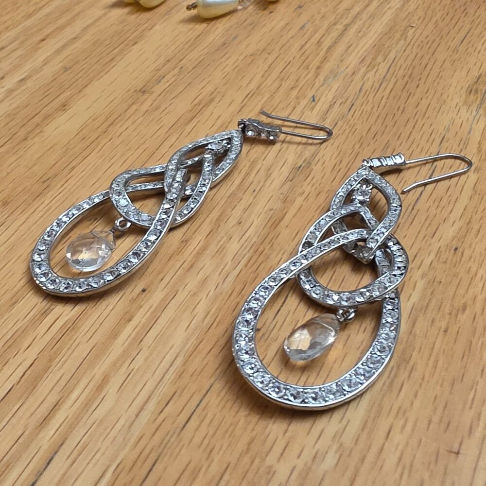Etsy Silver Tone Beaded Rhinestone Drop Dangle Earrings - Picture 5 of 14